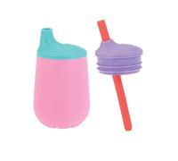 Nuby First Training Cup Set, 4oz Silicone Tumbler with Spout and Straw Combo, 1 pk, Girl