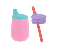 Nuby First Training Cup Set - Silicone Tumbler with Spout and Straw Combo - 4 oz - 6+ Months - Pink