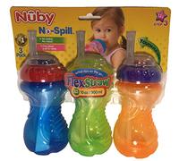 Nuby Flexstraw 3-Pack No-Spill 10 Ounce Sippers (Colors Vary)