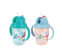 Nuby Flip N Sip Water Bottle - No Spill Sippy Cup 240ml / 8oz Twin Handle Weighted Straw Dishwasher Safe Suitable Beaker for 6 Months Plus (Snails, P