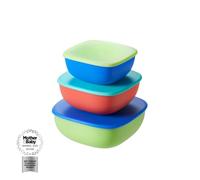 Nuby Good Square Meal Nesting Storage Pots - Durable | Dishwasher Safe | Self-Feeding (Pack of 3)