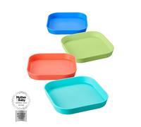 Nuby Good Square Meal Toddler Weaning Plates - Durable | Dishwasher Safe | Self-Feeding (Pack of 4)