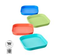 Nuby Good Square Meal Toddler Weaning Plates - Durable | Dishwasher Safe | Self-Feeding (Pack of 4)