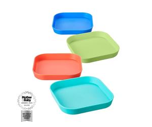 Nuby Good Square Meal Toddler Weaning Plates - Durable | Dishwasher Safe | Self-Feeding (Pack of 4)