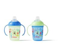 Nuby Grip n Sip Toddler Water Bottle, 2-Pack, 240ml, 4M+, Monsters | No Spill Toddler Sippy Cup, Dishwasher & Microwave Safe, Twin Handles & Soft Silicone Spout for Easy Transition