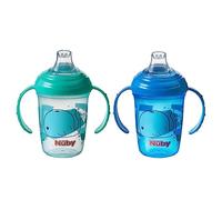 Nuby Grip N Sip Water Bottle - No Spill Sippy Cup | 240ml / 8oz | Twin Handle | Dishwasher and Microwave Safe | Suitable Beaker for 4 Months Plus, Whales, 240 ml (Pack of 2)