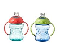 Nuby Grip N SIP Training Cup with Handle, Soft Spout and Splashproof Spout, 240 ml, Suitable from 4 Months (Pack of 2, Blue/Green)