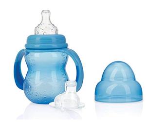 Nuby ID1107BLUE Nûby - Learn-to-Drink Cup with 2 Attachments - Non Drip Teat and No-Spill Drinking Spout - 240 ml - 0 M+, Blue