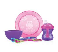 Nûby ID92316 Girl's Tableware Set Plate Bowl Cup 2X Spoon Pink/Purple