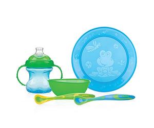 Nûby ID92317 Boy's Meal Set Plate Bowl / Beaker / 2 Spoons Blue / Green