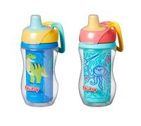 Nuby Insulated Sipper Cup - Toddler Beaker with Removeable Valve | Spill-Proof | 270ml / 9oz | Suitable from 12 Months | Pack of 2 (Dinosaurs)