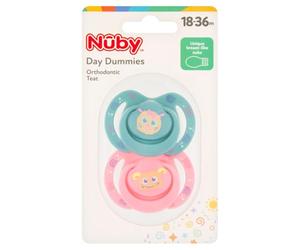 Nuby Mixed Colour Day Soothers 18-36 Month 2pk