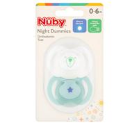 Nuby Mixed Colour Night Soothers 0-6 Month 2pk