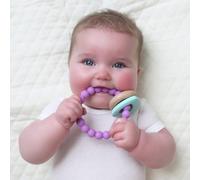 Nuby Natural Wood & Silicone Teether: 3 M+ Heart Bracelet Pink