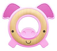 Nuby Natural Wood & Silicone Teether: Pig, 3M+, Pink (80803)
