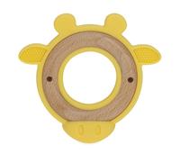 Nuby Natural Wood Teether with Soft Silicone Minimalist Design Easy to Clean Giraffe Yellow