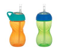 Nuby No-Spill Clik-it Flexi Straw 10oz Cup, Leak-Proof & Easy-Grip Design with Carabiner Attachment for On-The-Go Hydration, 2 Pack, 6+M, Neutral Colors