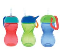 Nuby No-Spill Clik-It Flexi Straw Sippy Cup with Carabiner Clip - (3-Pack) 10 oz - Baby Sippy Cup for 6+ Month Old with Easy Grip - Red/Green/Blue