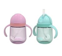 Nuby No-Spill Clik-it Silicone Straw Toddler Cup - (2 Pack) 8 oz - 360 Weighted Straw Toddler Sippy Cup for 1+ Year Old - Pink/Aqua