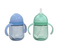 Nuby No-Spill Clik-it Silicone Straw Toddler Cup - (2 Pack) 8 oz - 360 Weighted Straw Toddler Sippy Cup for 1+ Year Old - Blue/Mint Green