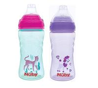 Nuby No Spill Printed Thirsty Kids No-Spill Sip-it Sport Cup with Soft Spout and Lid - 12oz / 360 ml, 12+ Months, Pack of 2, Pink/Purple