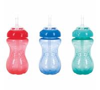 Nuby No-Spill Soft Straw Easy Grip Sippy Cup, Pack of 3, 300ml, 12M+, Boy | Spill Proof Active Toddler Sippy Cup with Soft Silicone Straw, Colourful Design for Little Hands to Hold