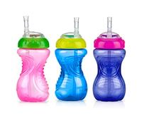 Nuby No-Spill Soft Straw Easy Grip Sippy Cup, Pack of 3, 300ml, 12M+, Girl | Spill Proof Active Toddler Sippy Cup with Soft Silicone Straw, Colourful Design for Little Hands to Hold