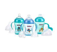 Nuby 3 Piece Natural Touch 3 Stage Wide Neck Breast Size Bottle-to-Cup, Boy (Pack of 1)