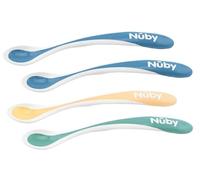 Nuby - Patented Heat Sensitive Spoon with Soft Rim - Hot Safe Heat Sensor Spoon - 4 Pack - Blue - 3+ Months