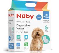 Nuby Pets Disposable Male Dog Wraps with Wetness Indicator, Absorbent & Leak-Resistant Belly Bands for Male Dogs, Medium (18-25” Waist), 50 Count