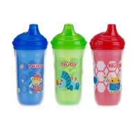 Nuby Plastic Insulated No Spill Easy Sip Cup with Vari-Flo Valve Hard Spout Boy 9 Oz 3 Count