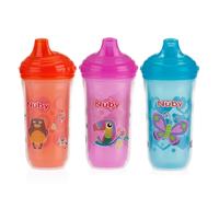 Nuby,Plastic Insulated No Spill Easy Sip Cup with Vari-Flo Valve Hard Spout, Girl, 3 Count,9 Ounce