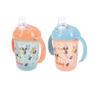 Nuby Polypropylene (PP) Grip N Sip Water Bottle - No Spill Sippy Cup 240ml / 8oz Twin Handle Dishwasher and Microwave Safe Suitable Beaker for 4 Mont