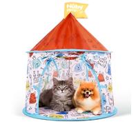 Nuby Pop-Up Pet Castle - Foldable Indoor Play Tent for Cats & Small Dogs, Soft Fabric Hideaway with Pop-Up Design for Play, Rest & Cozy Comfort, Tent with Hanging Ball, Blue