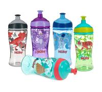 Nuby Printed Kids Pop Up Sipper Water Bottle, Colors May Vary, 1 Pack, 12 Oz., Multi
