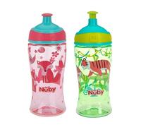 Nuby Printed Kids Water Bottle 3 Pack 12oz (Pink, Purple, Aqua)