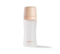 Nuby RapidBottle Anti-Colic Glass Feeding Bottle - Rapid Bottle with Silicone Coated Glass Bottle with Breast-Like Teat | Quick Feed | No Microplastics | Fast Sterilising | 9oz (Beige)