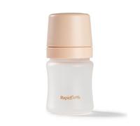 Nuby RapidBottle Anti-Colic Glass Feeding Bottle - Silicone Coated Glass Bottle with Breast-Like Teat | Quick Feed | No Microplastics | Fast Sterilising | 5oz (Beige)