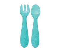 Nuby Silicone Easy Grip Fork & Spoon Set, BPA Free, 12+m in Aqua