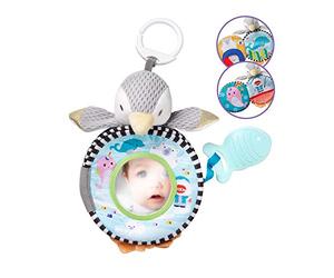 Nuby Soft Plush Baby Pram Toy, Sensory Story Book with Mirror, 0M+, Grey