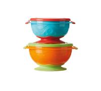 Nuby Stackable Suction Bowls - Air-Tight Seal Lid| Suction Base | Easy to Hold | Dishwasher Safe (Pack of 2)