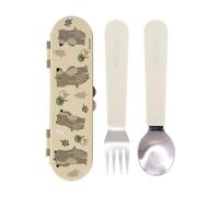 Nuby Stainless Steel Toddler Utensils with Travel Case - Easy-Grip Fork & Spoon Set for Self-Feeding, Safe Rounded Edges, Durable Stainless Steel, Perfect for On-The-Go Meals, Bears