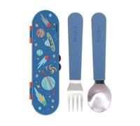 Nuby Stainless Steel Toddler Utensils with Travel Case - Easy-Grip Fork & Spoon Set for Self-Feeding, Safe Rounded Edges, Durable Stainless Steel, Perfect for On-The-Go Meals, Galaxy