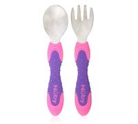 Nuby Stainless Steel Utensil, Pink/Purple, 2 Piece
