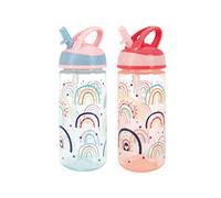 Nuby Super Flip Free-Flow Water Bottle, 2-Pack, 540ml, 18M+, Rainbows | No Spill Free-Flow Active Toddler Sippy Cup, Dishwasher Safe, Carry Handle & Bite Resistant Straw for Easy Transition