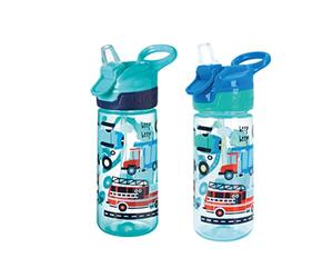 Nuby Super Quench Straw Water Bottle - Spill Proof Active Toddler Sippy Cup | 540ml/19oz | Freeflow | Dishwasher and Steriliser Safe | Suitable Toddler Beaker for 18 Months Plus (Traffic, Pack of 2)