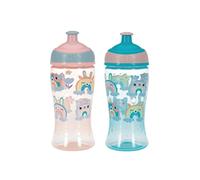 Nuby Super Slurp Water Bottle - No Spill Active Toddler Sippy Cup | 360ml / 12oz |Easy Grip | Dishwasher Safe | Suitable Beaker for 18 Months Plus (Rainbows, Pack of 2), 048526890460