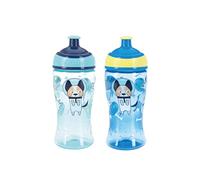 Nuby Super Slurp Water Bottle - No Spill Active Toddler Sippy Cup | 360ml / 12oz |Easy Grip | Dishwasher Safe | Suitable Beaker for 18 Months Plus (Astronauts, Pack of 2), 048526890477