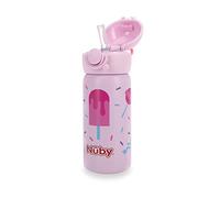 Nuby Thirsty Kids No Spill Flip-It Active Stainless Steel Travel Cup, 14 Oz, Ice Cream