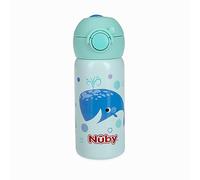 Nuby Thirsty Kids No Spill Flip-It Active Stainless Steel Travel Cup, 14 Oz, Whale